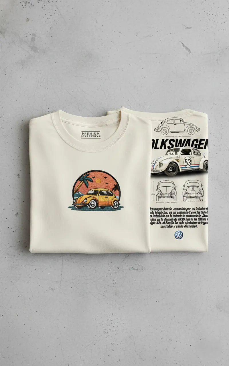 Vintage Car Embroidered Off-White Oversized T-Shirt