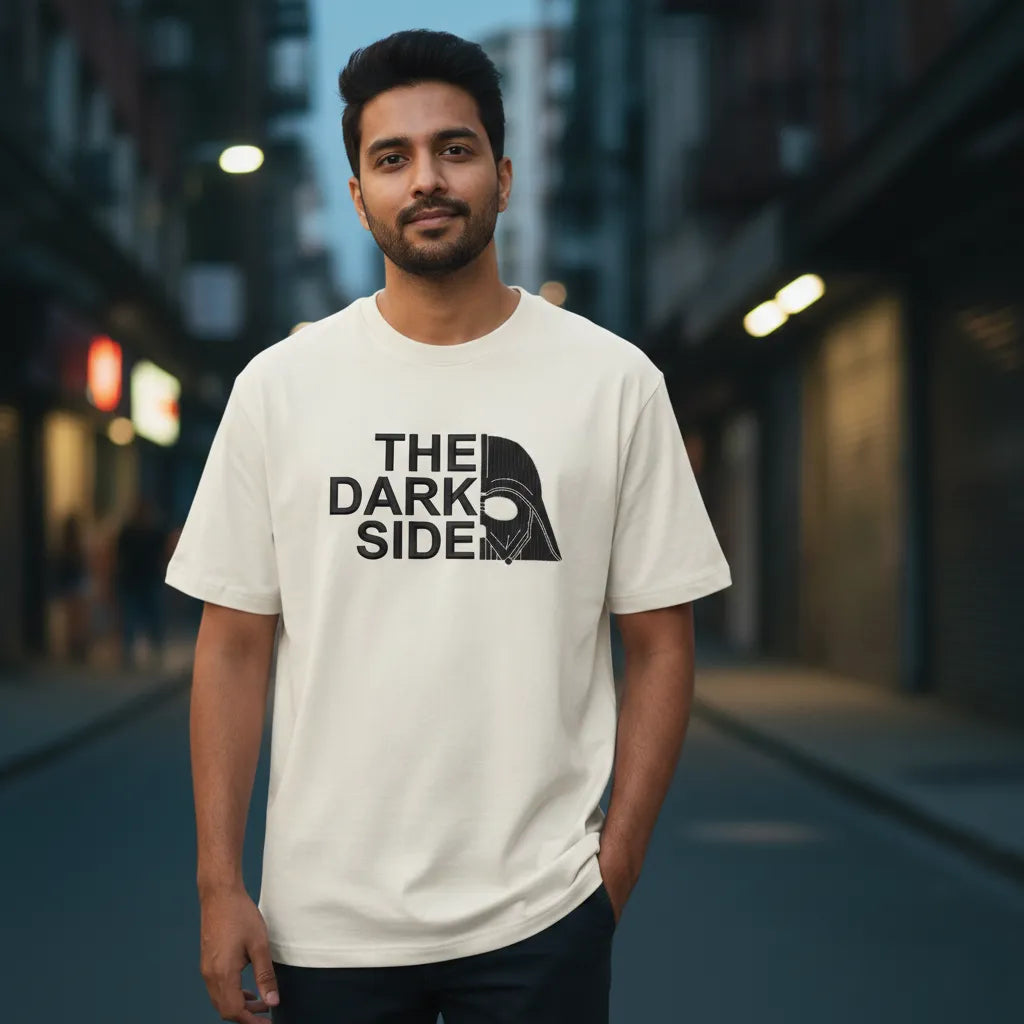 Dark Side Embroidered Off-White Oversized T-Shirt