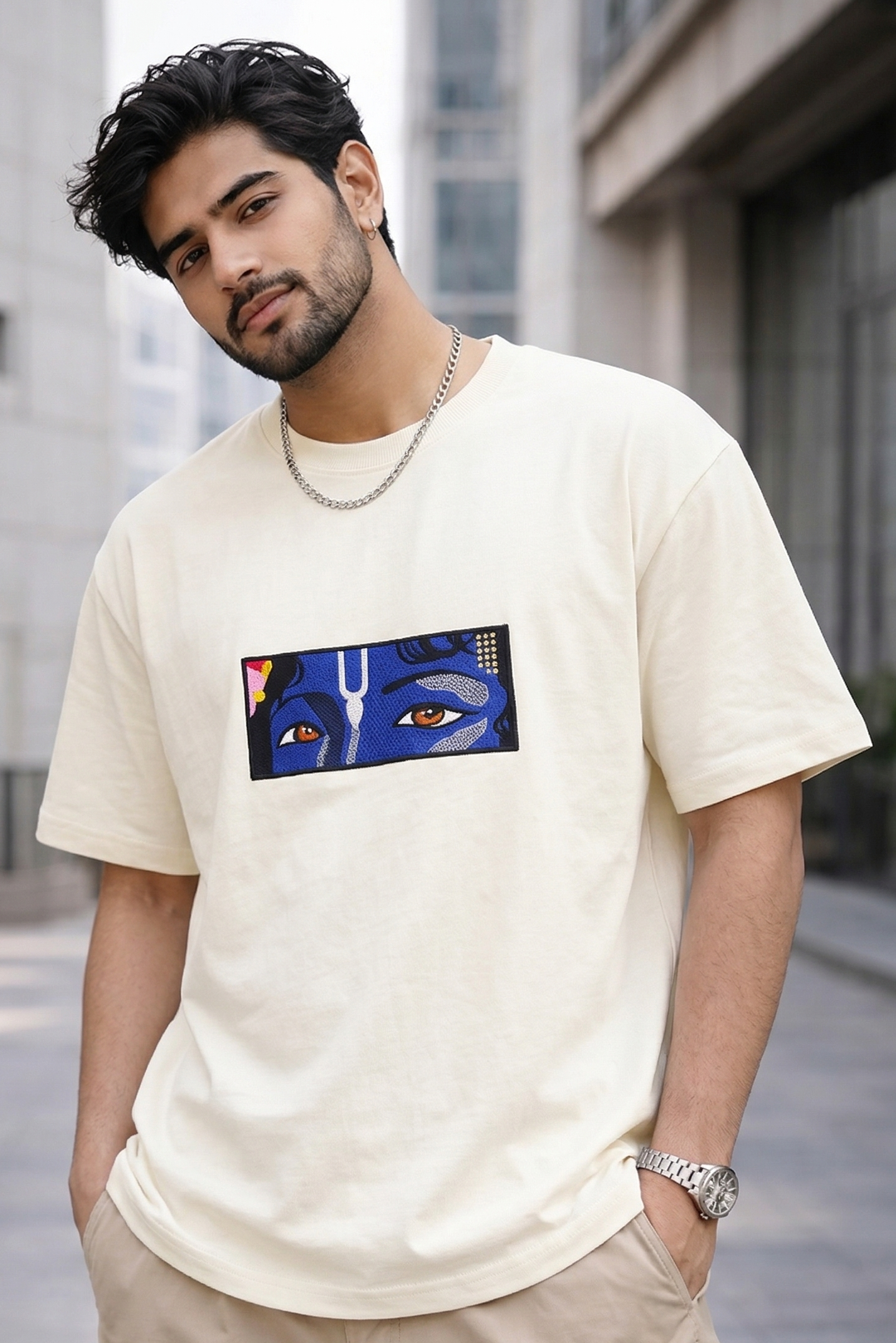 Lord Krishna Premium Embroidered Oversized T-Shirt
