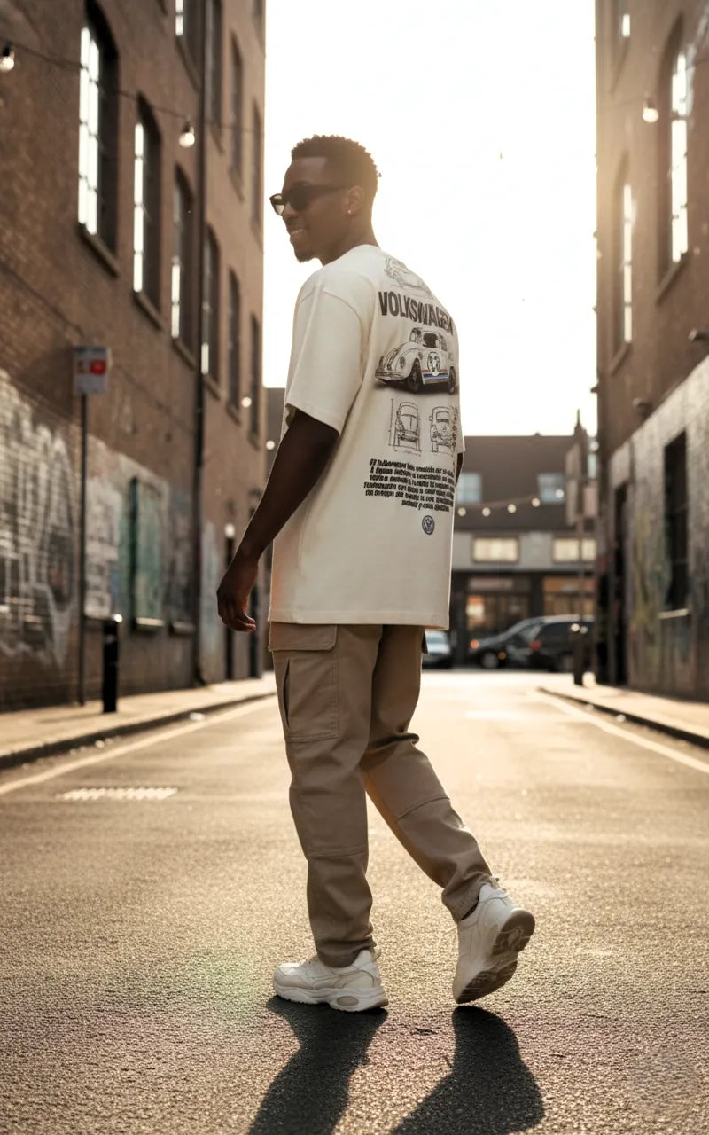 Vintage Car Embroidered Off-White Oversized T-Shirt