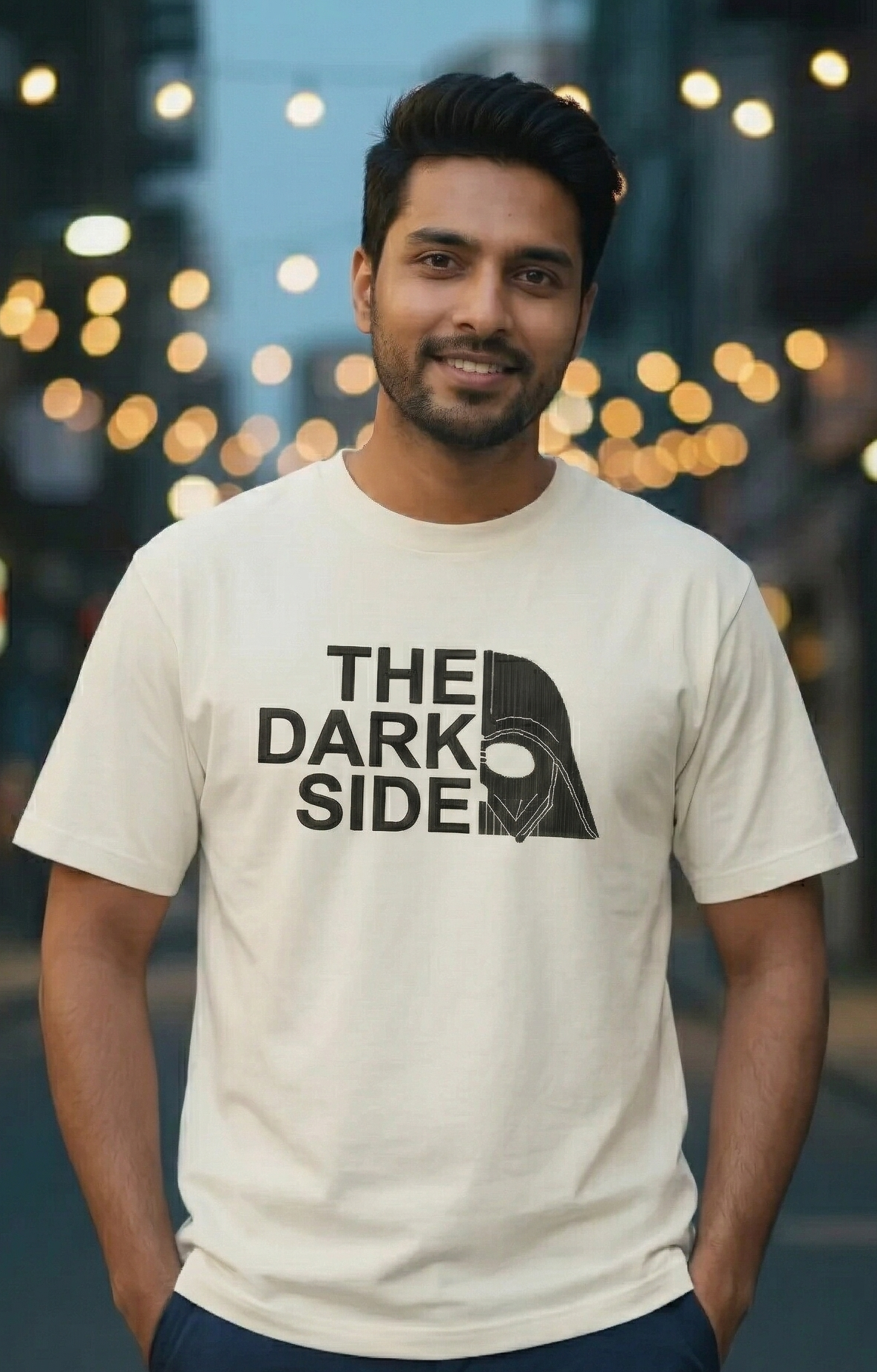 Dark Side Embroidered Off-White Oversized T-Shirt