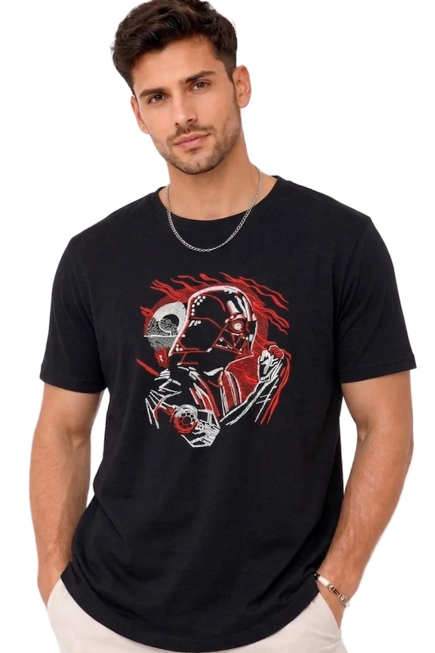 Thread Vibes Dark Warrior Embroidered Black Oversized T-Shirt