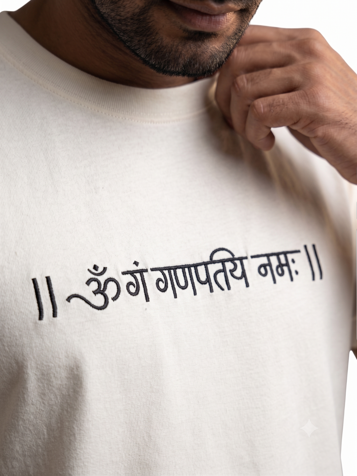 Lord Ganesha's Embroidered Oversized T-Shirt for Men Off-White | Spiritual Streetwear Tee