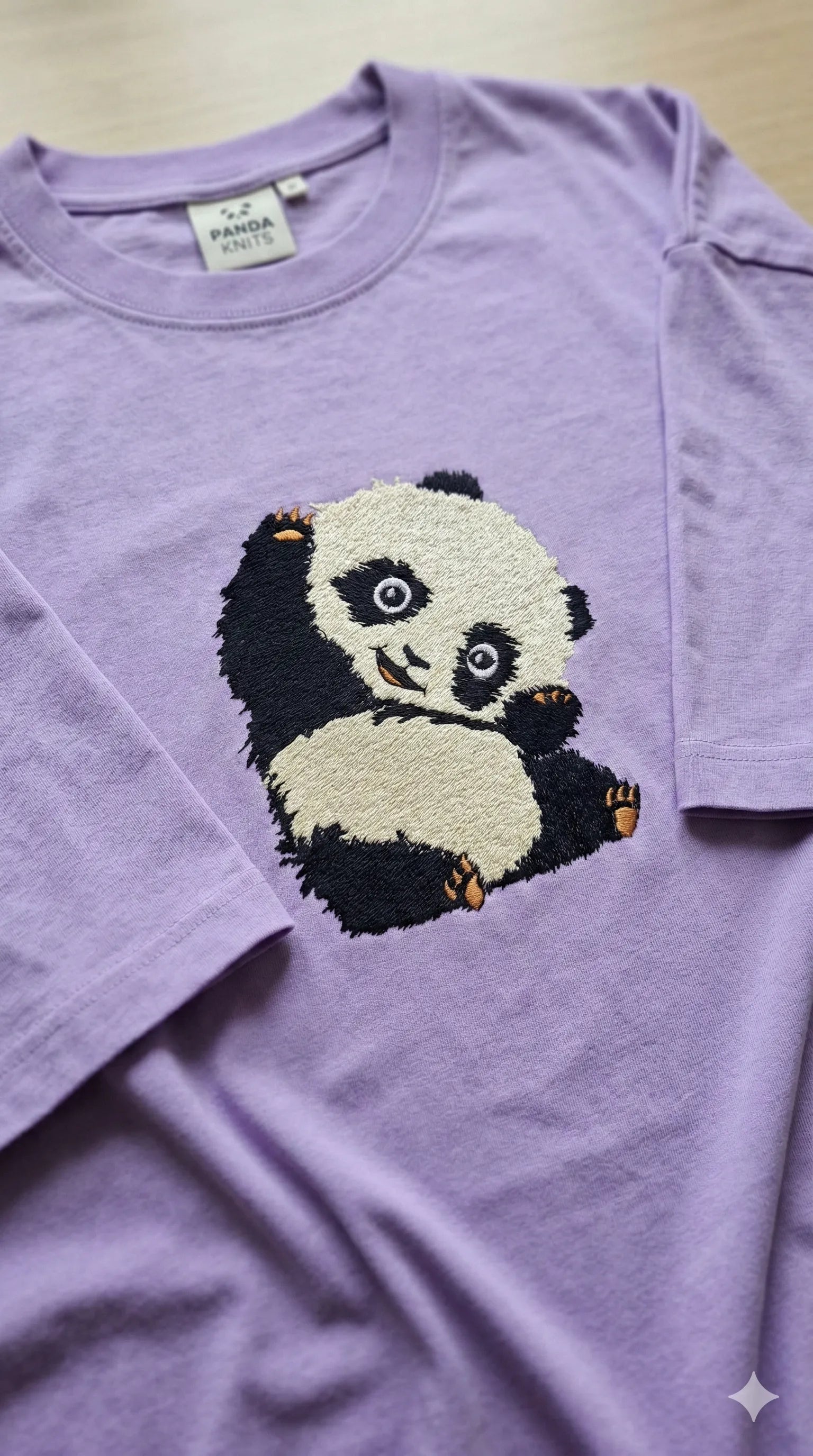 Cute Panda Embroidered Lavender Oversized T-Shirt for Women