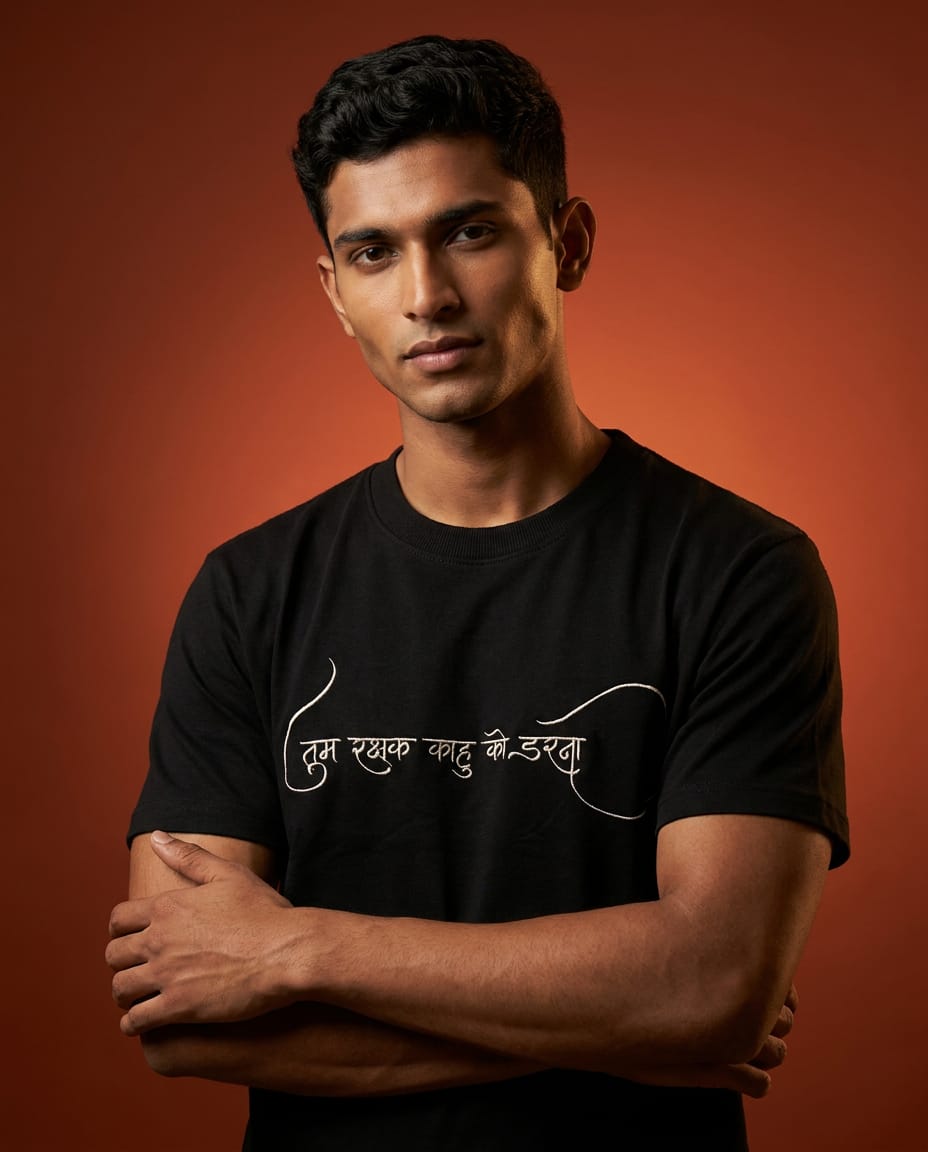 Lord Hanuman Embroidered Oversized Black T-Shirt for Men | Spiritual Streetwear Tee