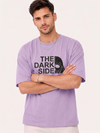 "Anetoonz light purple oversized streetwear T-shirt for men with custom black embroidery and half sleeves."