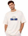 "Anetoonz premium off-white oversized streetwear T-shirt for men with half sleeves and a custom anime-inspired embroidery design."