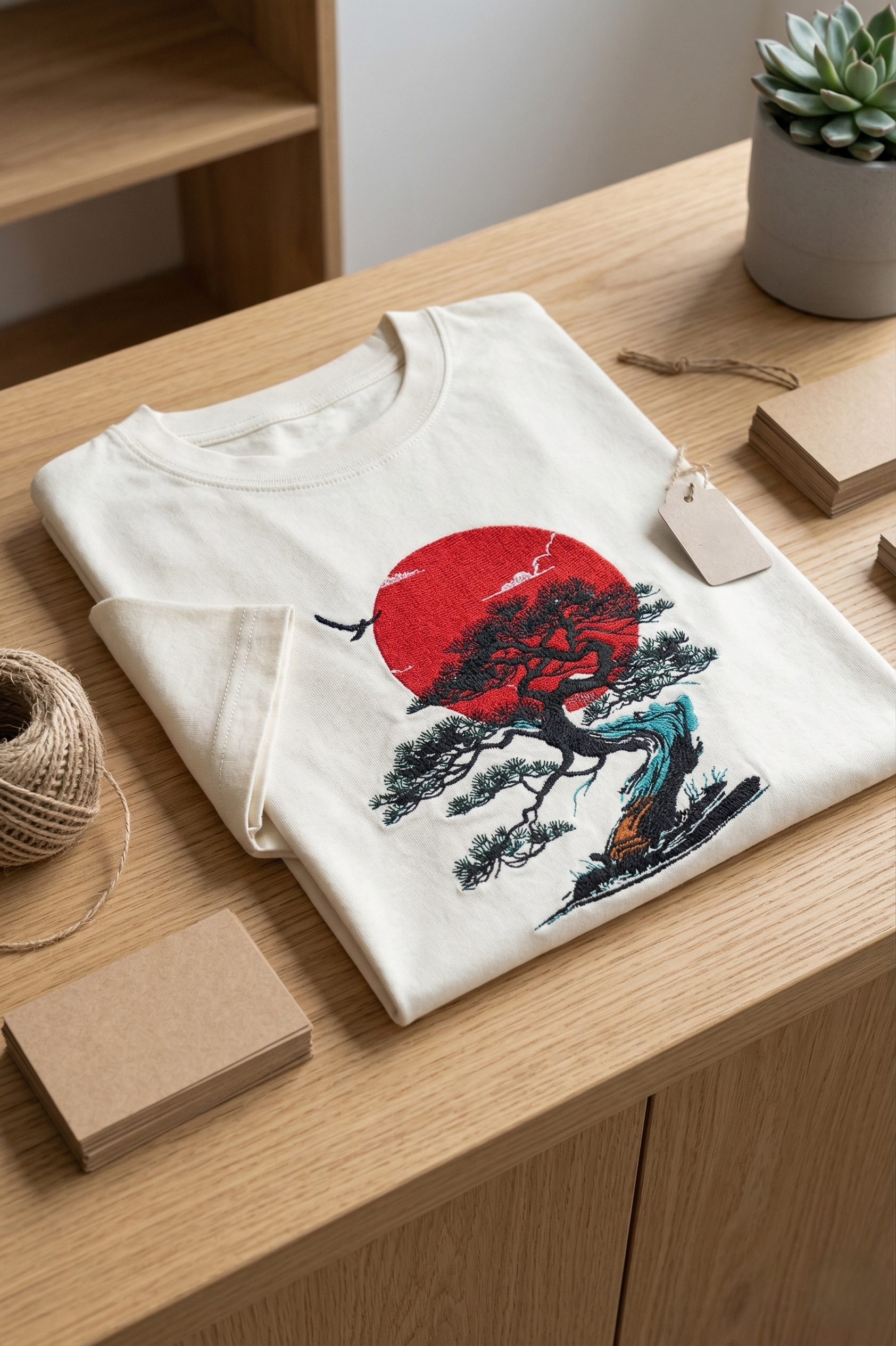 
"Anetoonz premium off-white oversized T-shirt for men with half sleeves and a custom  bonsai tree embroidery design."