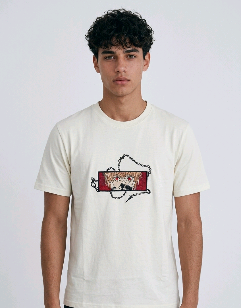 High-Density Direct Embroidery, Streetwear Fashion Off-White, Manga Inspired T-shirt, Relaxed Fit Anime Tee
