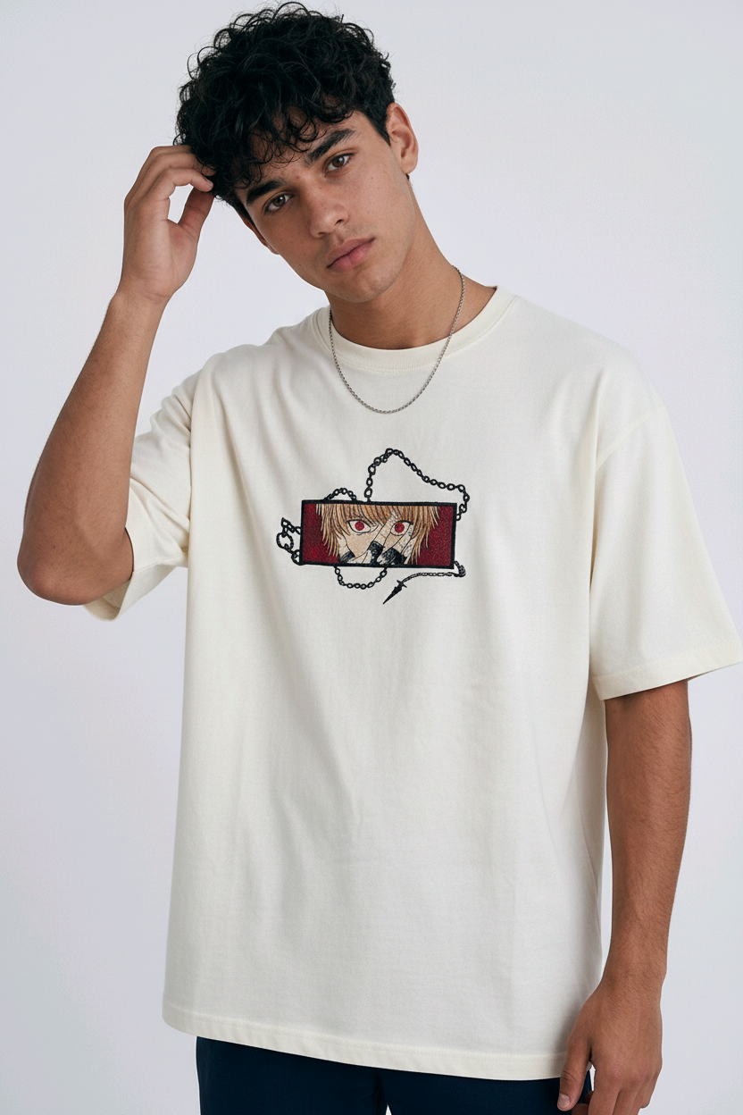 High-Density Direct Embroidery, Streetwear Fashion Off-White, Manga Inspired T-shirt, Relaxed Fit Anime Tee
