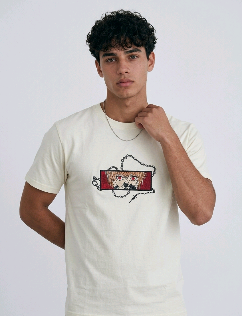 High-Density Direct Embroidery, Streetwear Fashion Off-White, Manga Inspired T-shirt, Relaxed Fit Anime Tee
