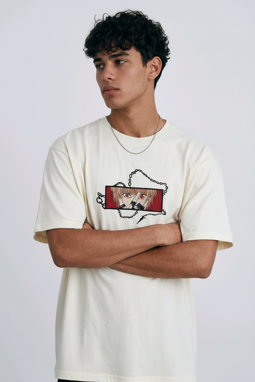 High-Density Direct Embroidery, Streetwear Fashion Off-White, Manga Inspired T-shirt, Relaxed Fit Anime Tee
