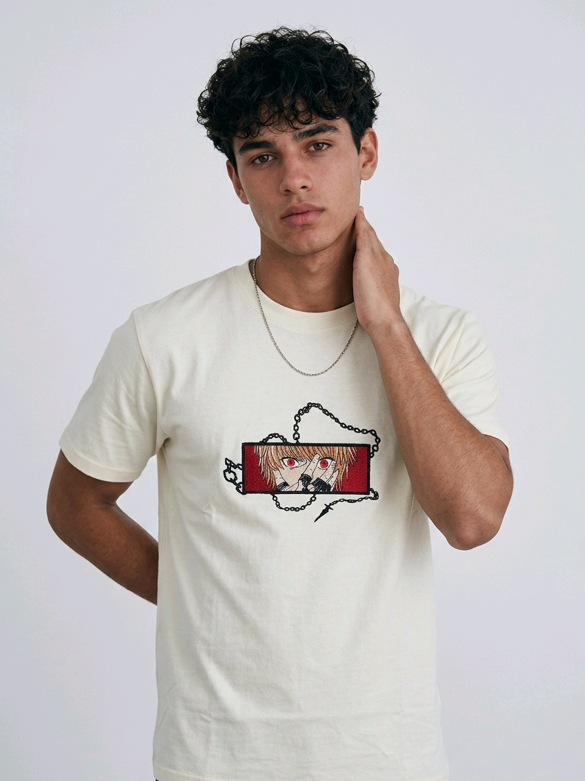 High-Density Direct Embroidery, Streetwear Fashion Off-White, Manga Inspired T-shirt, Relaxed Fit Anime Tee

