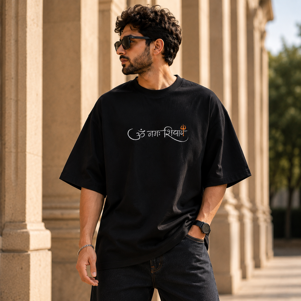 Lord Shiva Embroidered Oversized T-Shirt for Men BLACK | Spiritual Streetwear Tee