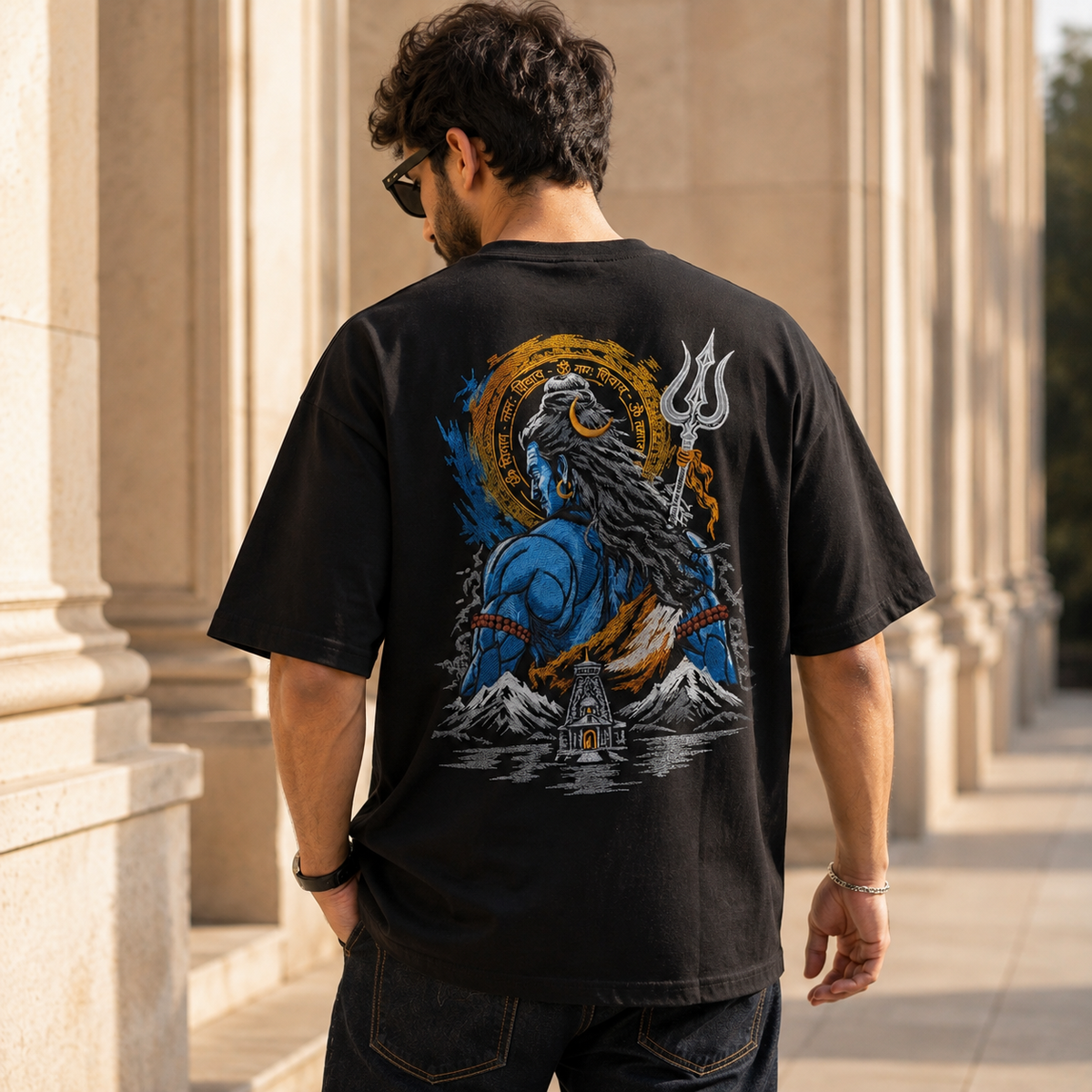 Lord Shiva Embroidered Oversized T-Shirt for Men BLACK | Spiritual Streetwear Tee