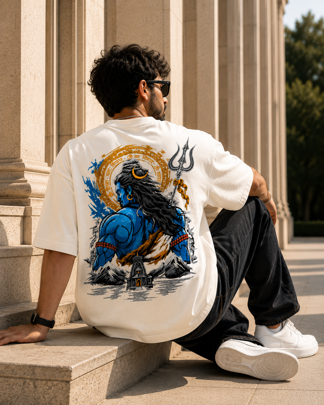 Lord Shiva Embroidered Oversized T-Shirt for Men Off- White| Spiritual Streetwear Tee