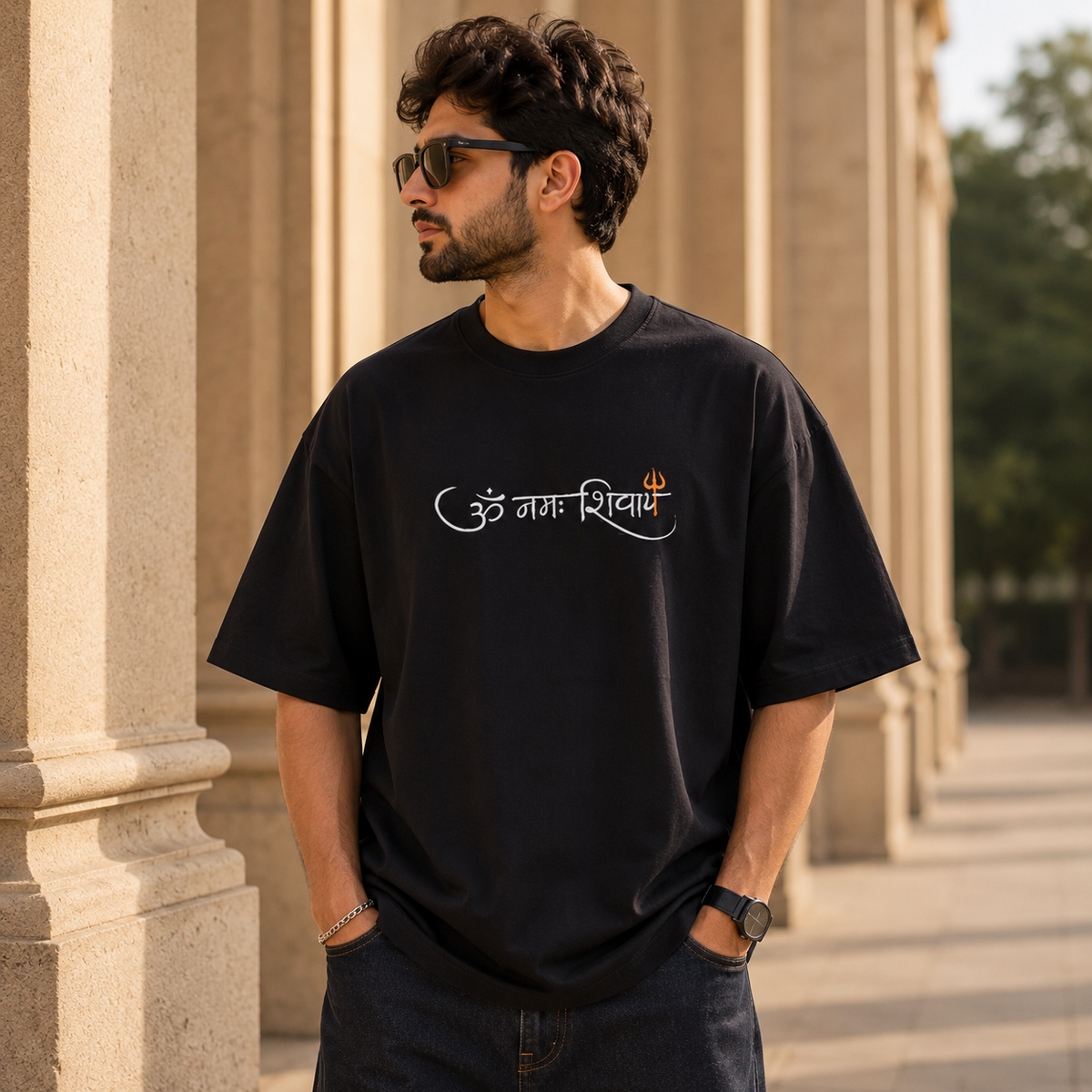 Lord Shiva Embroidered Oversized T-Shirt for Men BLACK | Spiritual Streetwear Tee