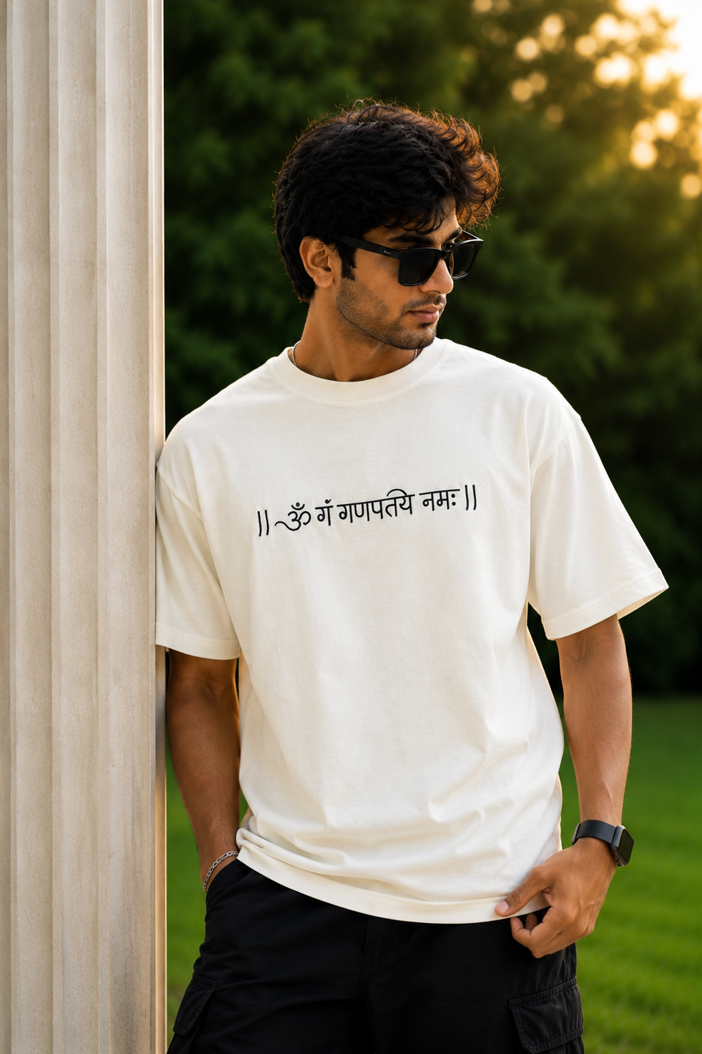 Lord Ganesha's Embroidered Oversized T-Shirt for Men Off-White | Spiritual Streetwear Tee