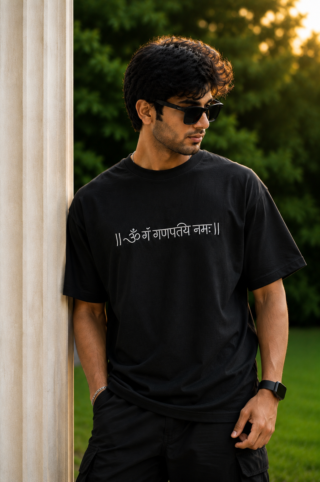 Lord Ganesha's Embroidered Oversized T-Shirt for Men BLACK | Spiritual Streetwear Tee