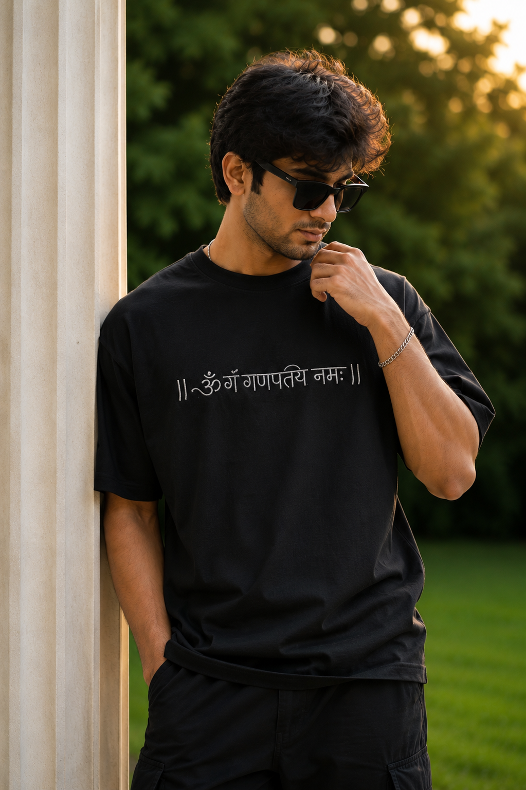 Lord Ganesha's Embroidered Oversized T-Shirt for Men BLACK | Spiritual Streetwear Tee