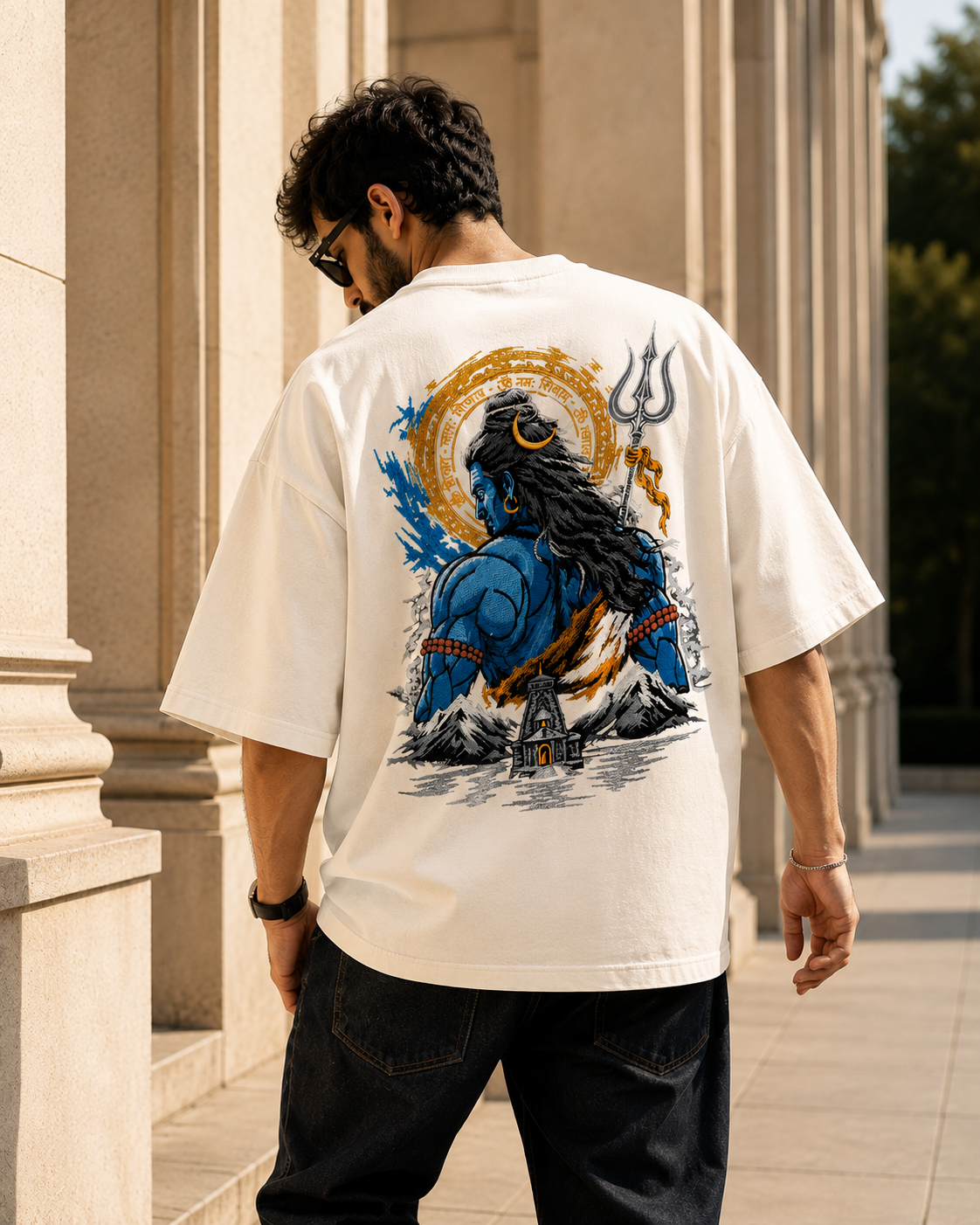 Lord Shiva Embroidered Oversized T-Shirt for Men Off- White| Spiritual Streetwear Tee