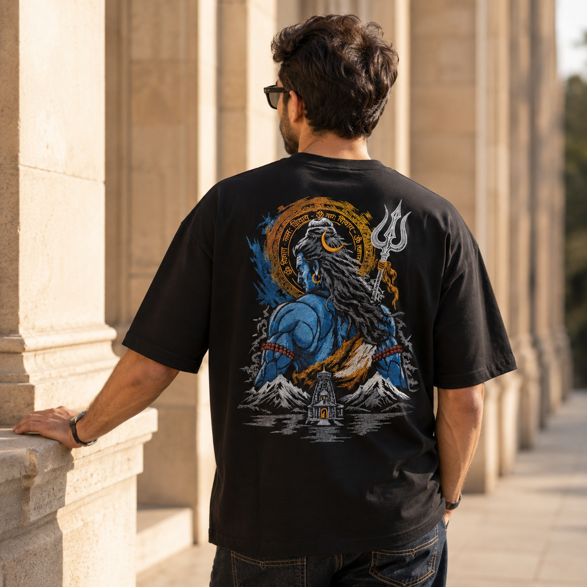 Lord Shiva Embroidered Oversized T-Shirt for Men BLACK | Spiritual Streetwear Tee
